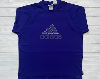 Vintage Adidas Equipment 90s 1990s Jersey T-Shirt Big Logo Blue Size L