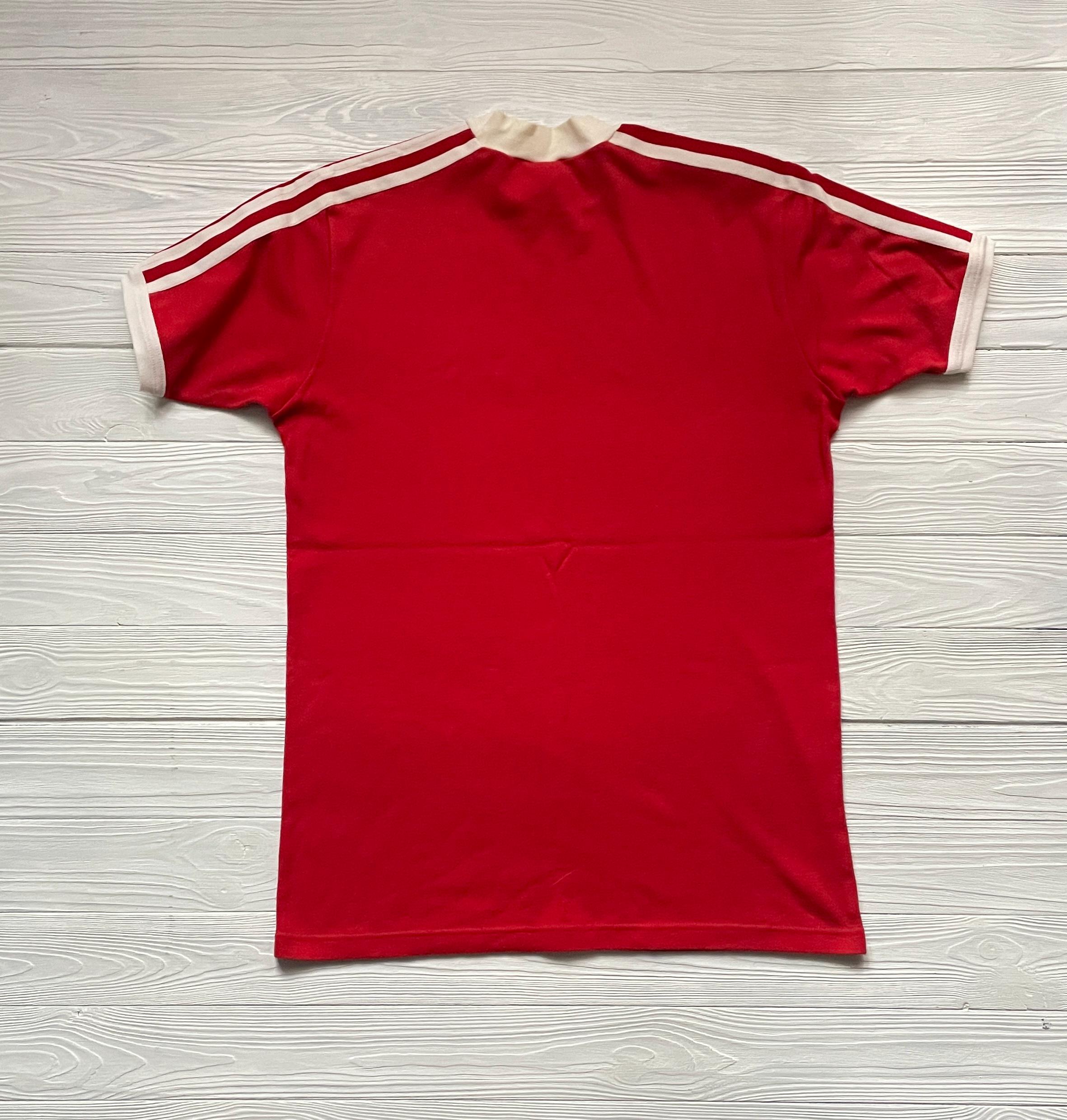 Vintage 80s Adidas Football Jersey: Red Cotton Soccer Shirt, Size