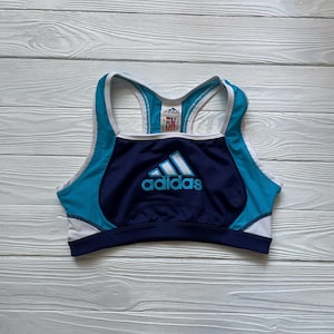 Adidas Sports Bra Women’s | Blue Athletic Crop Top | Vintage Adidas Training Activewear Tank | Running Gym Fitness Top Size S Small