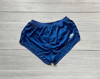 Pantalones cortos Nike Running Sprinter vintage raros de los años 80, talla L, azul, retro, poliéster.