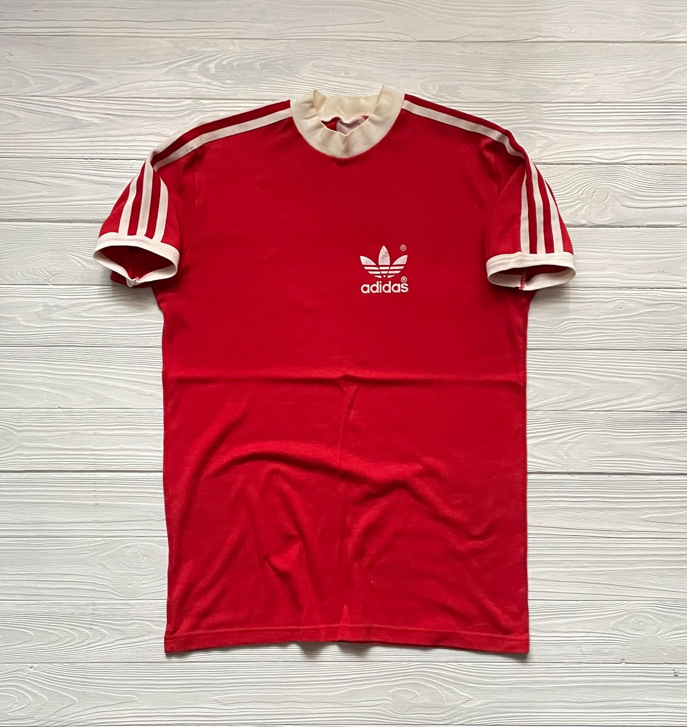 Vintage 80s Adidas Football Jersey: Red Cotton Soccer Shirt, Size
