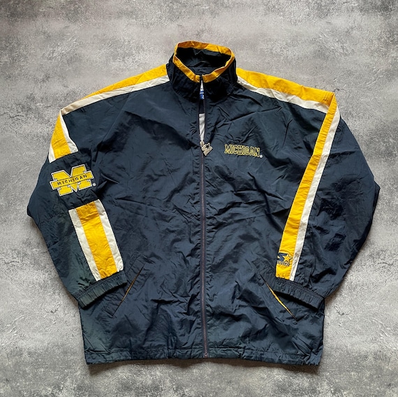STARTER　フーディージャケット　ミシガン・ウルヴァリンズ　紺/黄　M Vintage Starter Michigan Wolverines Windbreaker Jacket 90s Navy