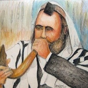 Judaica Jewish Art Cantor in Synagogue Yom Kippur Original Painting in Frame image 5