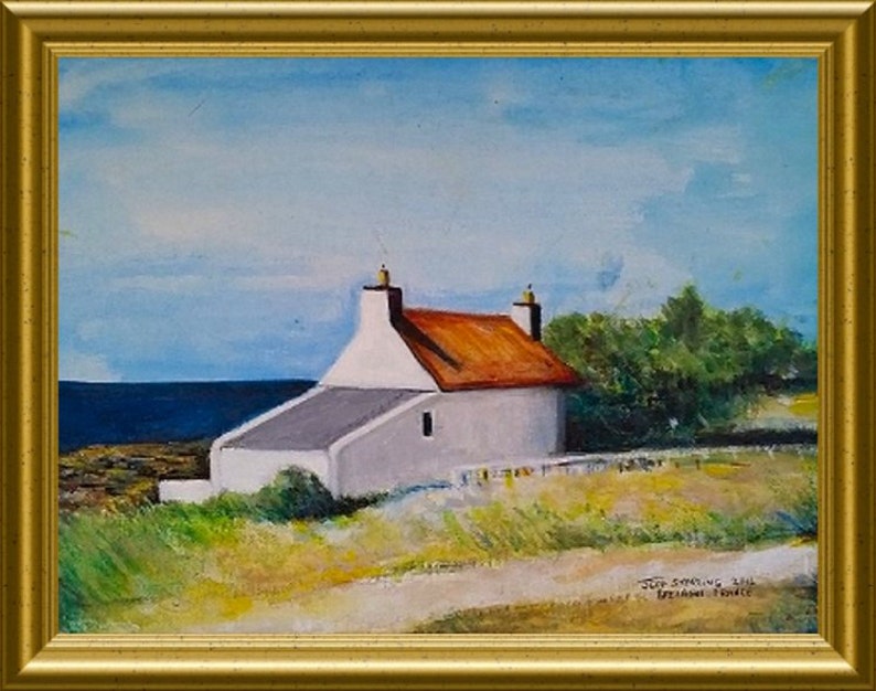 Casa rural costera de Bretaña Francia pintura acrílico | Etsy