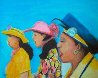 The Choir Divas -Original Painting in Frame by Jeff Sterling Greeting Card Artist and Illustrator in Miami