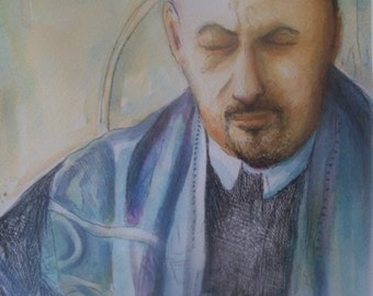 JUDAICA JEWISH ART- Rabbi Weiss Original in Frame