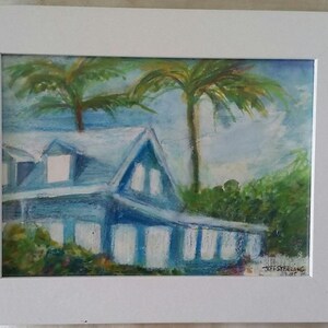 Bahama Islands Blue Vacation House 100% Original Painting in Picture Frame by Miami Artist Jeff Sterling image 2