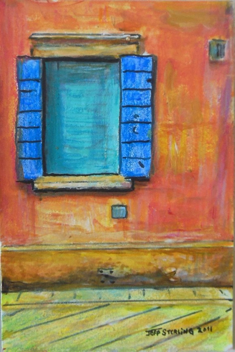 Window in Venice Original Cityscape Acrylic Painting in Frame by Greeting Card Illustrator Artist Jeff Sterling image 1