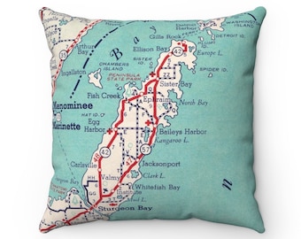 Door County Pillow - Door County Map - Door County Housewarming Gift - Door County Wedding Gift - Door County Realtor - Door County Airbnb