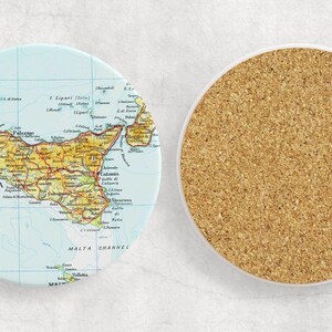Sicily Vintage Map Ceramic Coasters Coaster Set Decorative Ceramic Coasters Housewarming Gift Wedding Gift Sicily Vacation