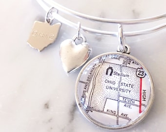 The Ohio State University Map Charm Bangle Bracelet - Personalized Map Jewelry - Stacked Bangle - Buckeyes - Ohio State - TBDBITL - The Shoe