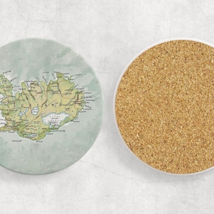 Iceland Vintage Map Ceramic Coasters Coaster Set Decorative Iceland Vacation Gift Ceramic Coasters Geography Coaster Set of 4