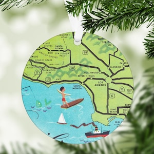 Santa Monica California Map Ornament Christmas Ornament Santa Monica Trip Christmas Ornament Travel Ornament Santa Monica Vacation Ornament