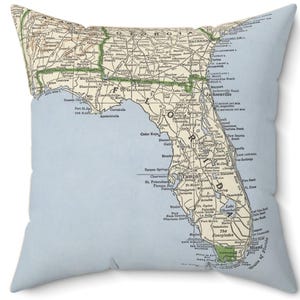 Florida Map Throw Pillow – 18&quot; Vintage-Style Linen Pillow Cover or Insert | Coastal Decor | Florida Gift for Home, Florida Realtor Gift