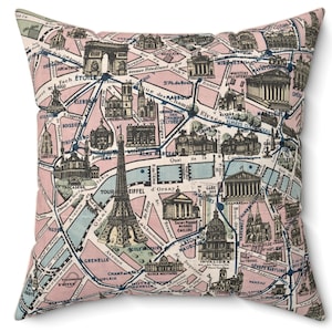 Paris Map Pillow Vintage Paris Throw Pillow, French Home Decor City Map Pillow Parisian Gift Travel-Inspired Decor Paris Trip Paris Vacation