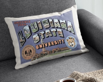 Louisiana State University Postcard Pillow - Louisiana State University Pillow - LSU Graduation Gift - Louisiana State University Airbnb