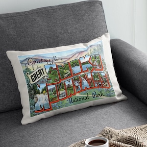 Smoky Mountains Postcard Pillow Smoky Mountains Airbnb Smoky Mountains Decor Smoky Mountains Cabin Decor Tennessee Realtor Gift Closing Gift