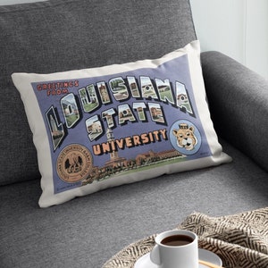 Louisiana State University Postcard Pillow - Louisiana State University Pillow - LSU Graduation Gift - Louisiana State University Airbnb