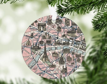 Paris Map Ornament - Paris Ornament - Paris Christmas Ornament - Paris Map - France Vacation - Paris Airbnb Decor - Paris Christmas Decor