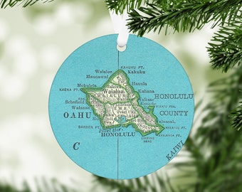 Oahu Hawaii Map Ornament - Oahu Ornament - Oahu Christmas - Oahu Vacation - Oahu Christmas Ornament - Oahu Vacation