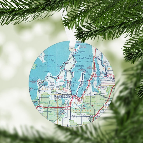 Traverse City Michigan Ornament - Traverse City Map - Traverse City Christmas Ornament - Traverse City Airbnb - Traverse City Realtor