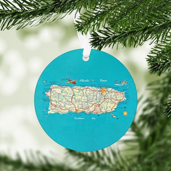 Puerto Rico Map Ornament - Puerto Rico Christmas Ornament - Puerto Rico Christmas - Puerto Rico Airbnb - Puerto Rico Realtor Gift