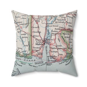 Mobile Alabama Map Pillow - Mobile Wedding Gift - Mobile Airbnb Decor - Mobile Housewarming Gift - Mobile  Throw Pillow - Mobile Realtor