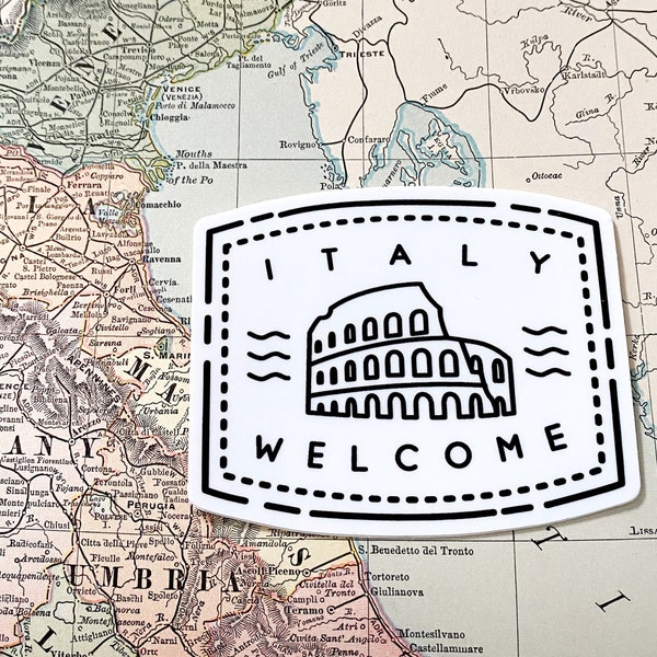 Italy Passport Stamp Laptop Sticker - Italy Water Bottle Sticker - Italy Sticker - Italy Decal - Italy Passport Stamp Sticker