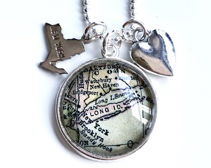 Long Island New York Map Necklace Long Island Jewelry Long Island