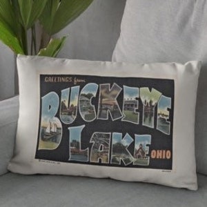 Buckeye Lake Ohio Postcard Pillow - Buckeye Lake Pillow - Buckeye Lake Housewarming Gift - Buckeye Lake Airbnb Decor