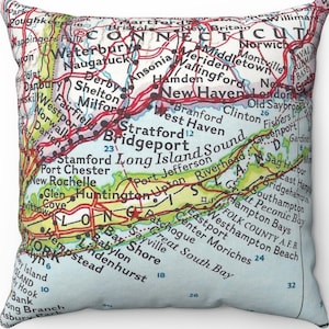 Long Island New York Map Pillow – Throw Pillow | Long Island Home Decor, Long Island Gift, NY Coastal Accent, Long Island Realtor Gift