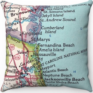 Fernandina Beach Map Pillow - Amelia Island Pillow - Wedding Gift - Housewarming Gift - Beach House Pillow - Fernandina Beach Gift