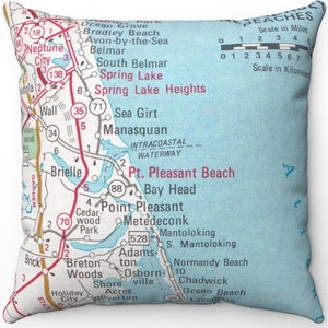 Point Pleasant Beach Map Pillow - NJ Shore Throw Pillow, Coastal Home Decor, Vintage New Jersey Beach House Gift New Jersey Realtor Gift