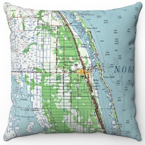 Vero Beach Map Pillow – Vintage Florida Coast Throw Pillow, Nautical Home Decor, Beach House Style, Vero Beach Florida Realtor Gift