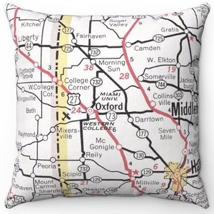 Miami University Oxford Ohio Map Pillow - Miami University Pillow - Housewarming Gift - Miami University Graduation Gift - Dorm Room Decor