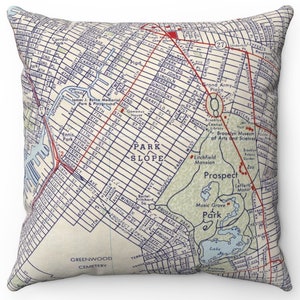 Park Slope Map Pillow – Vintage Brooklyn Throw Pillow, NYC Borough Decor, Brownstone Style, 18x18 Cover or Insert, New York City Gift