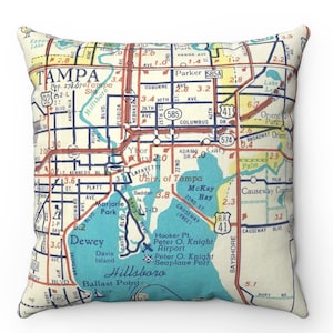 University of Tampa Vintage Map Pillow – 18x18 Throw Pillow – UT Graduation Gift – Florida College Decor - Alumni Gift - Dorm Decor