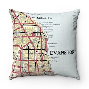 Northwestern University Map Pillow - Northwestern University Graduation Gift - Northwestern Pillow - Evanston Airbnb - Evanston Realtor Gift