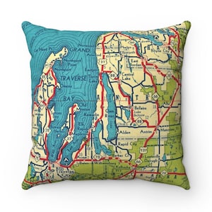 Torch Lake Michigan Map Pillow - Torch Lake Pillow - Torch Lake Airbnb - Torch Lake Airbnb - Realtor Gift - Torch Lake Map - Torch Lake Gift