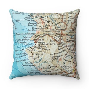 Puerto Vallarta Mexico Map Pillow – Vintage Map Throw Pillow, Coastal Travel Decor, Puerto Vallarta Gift, Personalized Mexican Keepsake