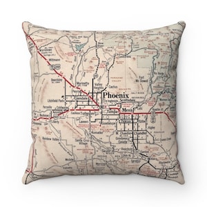 Phoenix Arizona Map Pillow - Tempe Pillow - Phoenix Airbnb - Scottsdale Pillow - Phoenix Housewarming Gift - Phoenix Realtor Gift