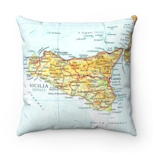 Sicily Map Pillow - Sicily Pillow - Sicilian Gift - Sicily Wedding Gift - Sicily Housewarming Gift - Sicily Vacation - Sicily Realtor Gift