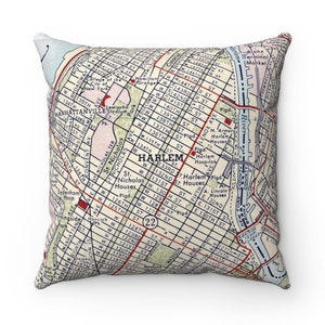 Harlem Map Pillow – 18&quot; Vintage NYC Throw Pillow – Unique Gift for New Yorkers, Harlem Locals & NYC Pillow Harlem Housewarming