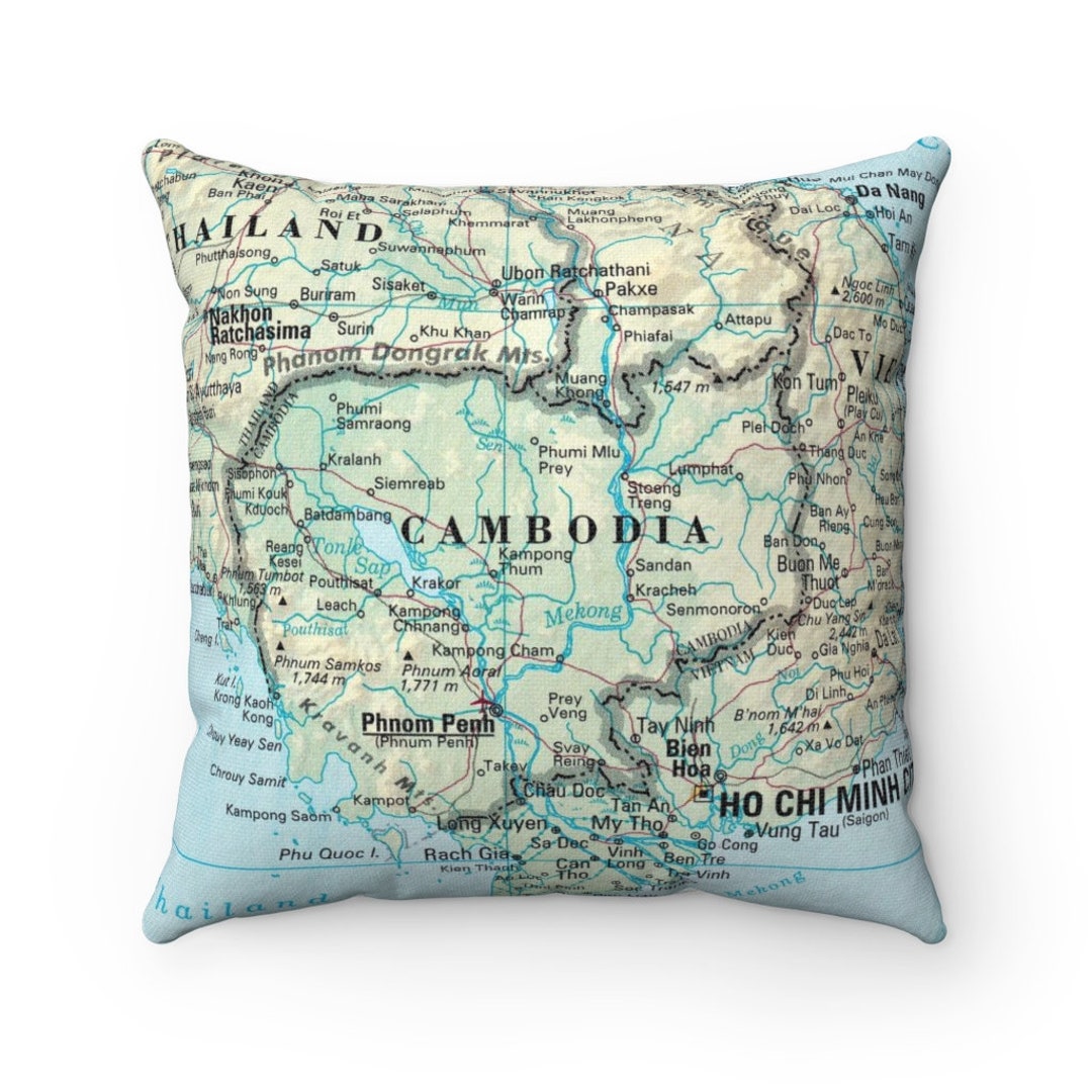 Cambodia Map Pillow Cambodia Pillow Housewarming Gift Etsy