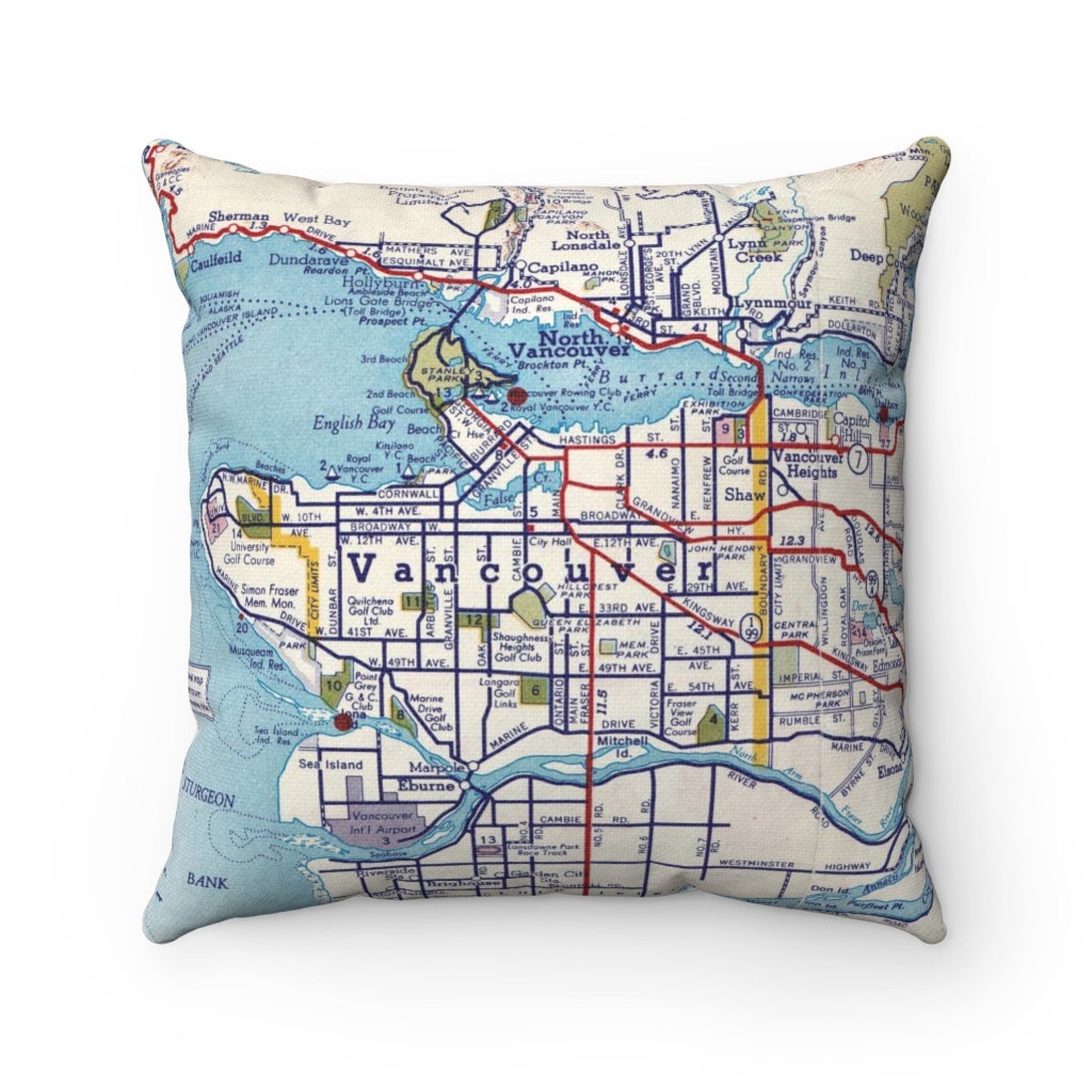 Vancouver Map Pillow Vancouver Pillow Vancouver Map Etsy