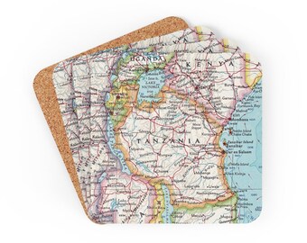 Tanzania Map Coaster Set - Tanzania Coasters - Tanzania Gift - Tanzania Map - Tanzania Airbnb Decor - Tanzania Housewarming Gift