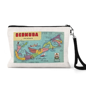 Bermuda Postcard Pouch - Bermuda Gift - Bermuda  Wristlet - Bermuda Bachelorette Trip - Bermuda Bridesmaid Gift - Bermuda Girls Trip