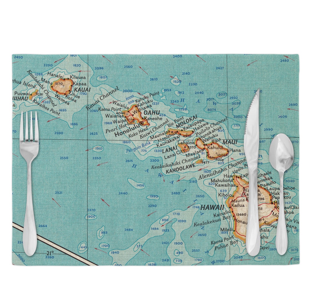 Hawaii Map Placemats Hawaii Placemat Set Hawaii Airbnb Decor Hawaii