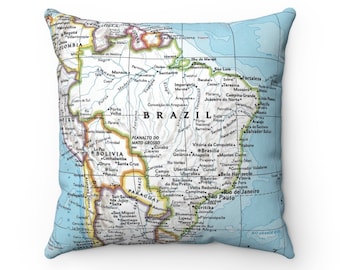 Brazil Map Pillow - Brazil Pillow - Brazil Housewarming Gift - Graduation Gift - Airbnb Decor