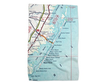 Long Beach Island New Jersey Map Tea Towel - Long Beach Island Kitchen Towel - Long Beach Island Airbnb - Long Beach Island Tea Towel